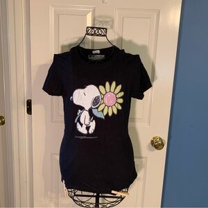 Snoopy sunflower black t-shirt 100% cotton